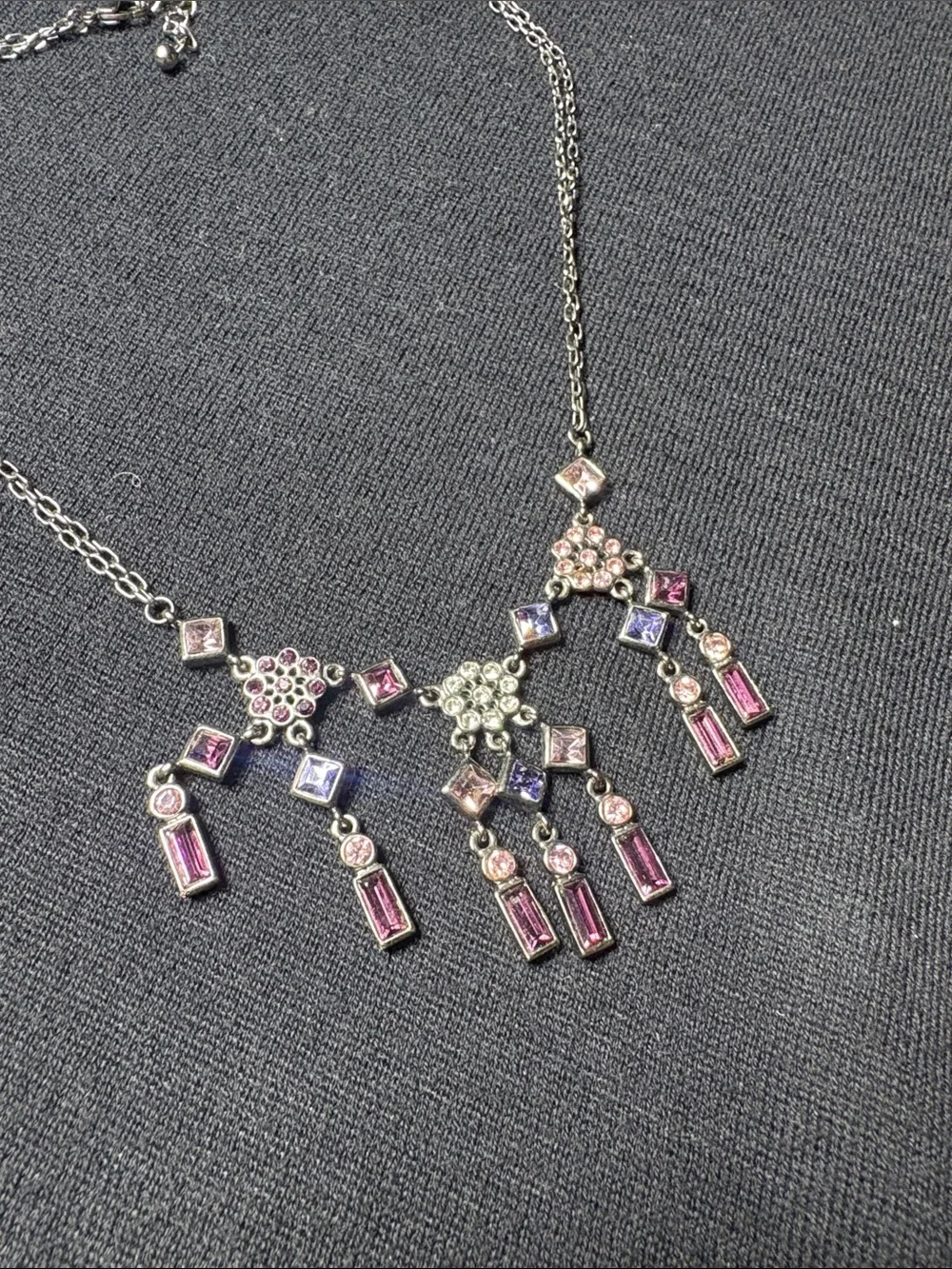 Silver-Tone Pink & Purple Crystal Statement Necklace